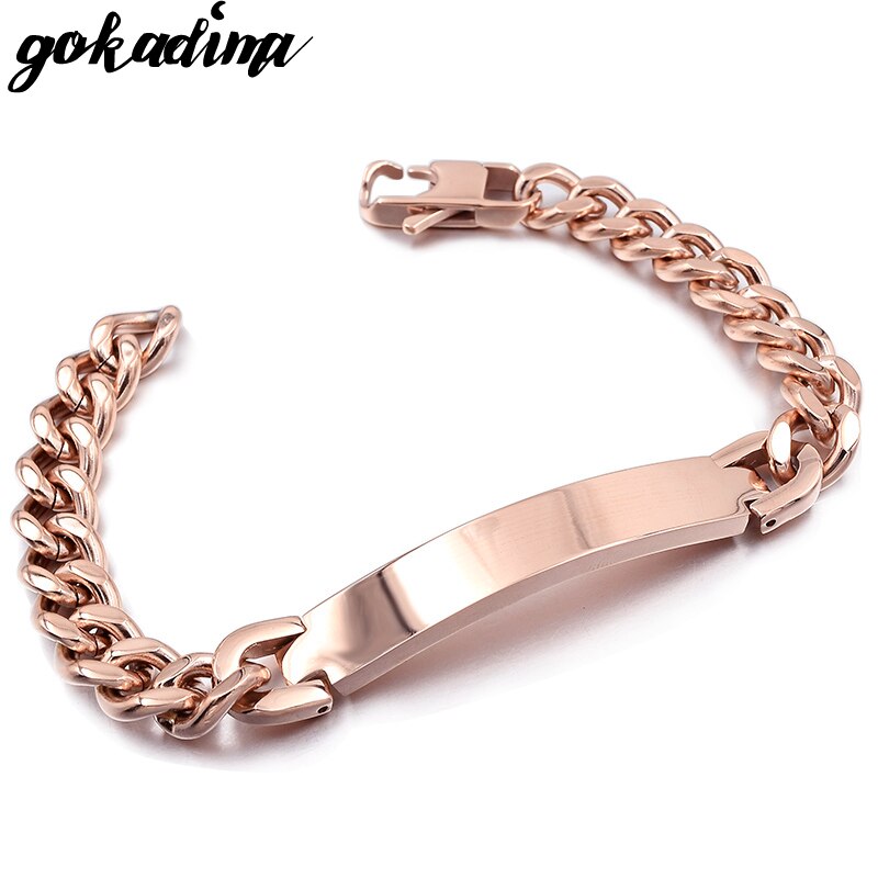 Gokadima in Acciaio Inox ID Del Braccialetto per Gli Uomini Dei Monili masculina pulseira, Nero/Oro Rosa di colore della Roccia punk Regalo Del Partito