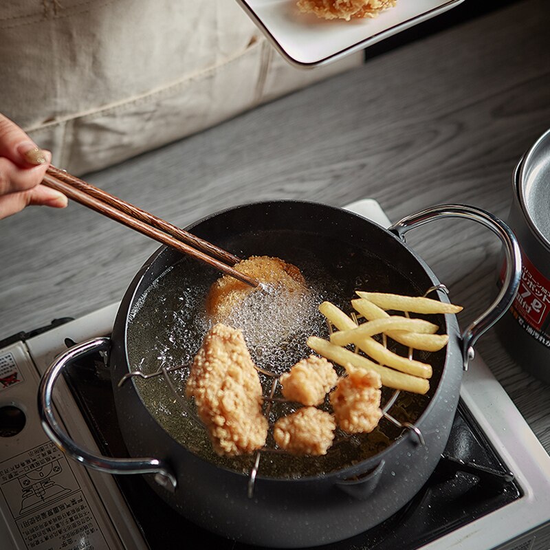 Japanse Stijl Frituren Pot Maifan Stone Anti-Stick Tempura Frter Pan Gebakken Kip Pot Koken Gereedschap Keukengereedschap zwart