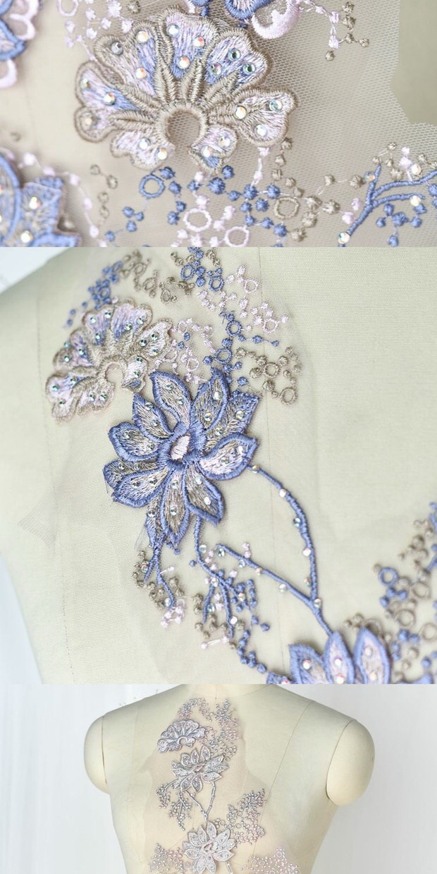 Kleur 3D Bloem Bead Rhinestone Mesh Gaas Borduurwerk Kant Jurk Doek Patch Patch Kleding Reparatie Trouwjurk Patch