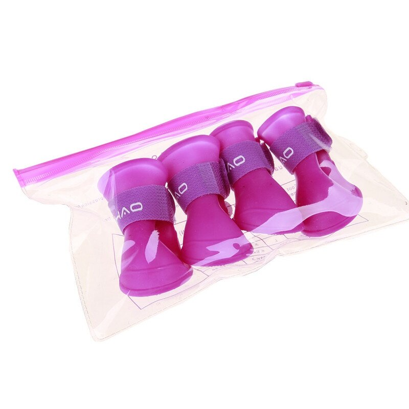4 Stuks Waterdichte Laarzen Hond Schoenen Puppy Candy Kleuren Antislip Regen Schoenen Pet Laarzen Voor Sneeuw Regen Dag midden En Kleine Honden: Purple / M