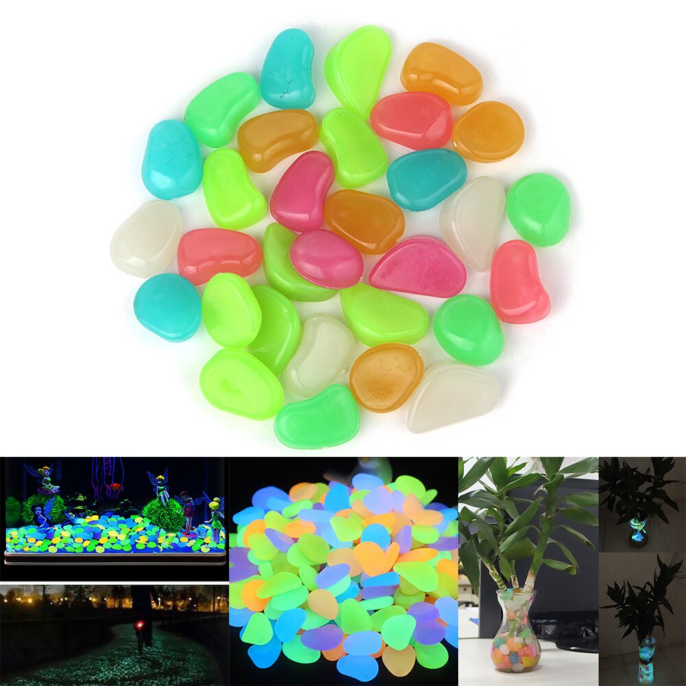 200PCS Aquarium Ornaments Stones Glow In The Dark Luminous Pebbles Stones Light Stone For Garden Ornament Fish Tank Decoration