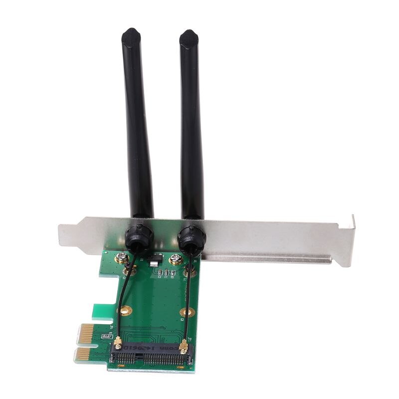 Carte réseau sans fil WiFi Mini PCI-E Express vers PCI-E adaptateur avec 2 antennes PC de bureau externe