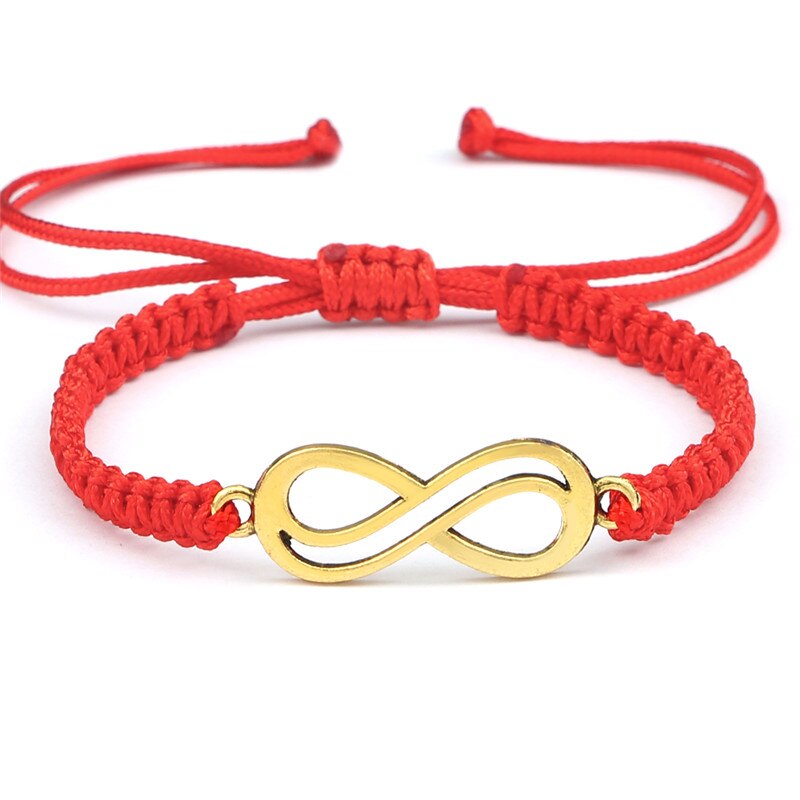 Glück Red String Geflochtene Armband Unendlichkeit Charme Einstellbar Paar Schwarz Weiß Grau Seil Armbänder für Frauen Männer Modeschmuck: Red-gold