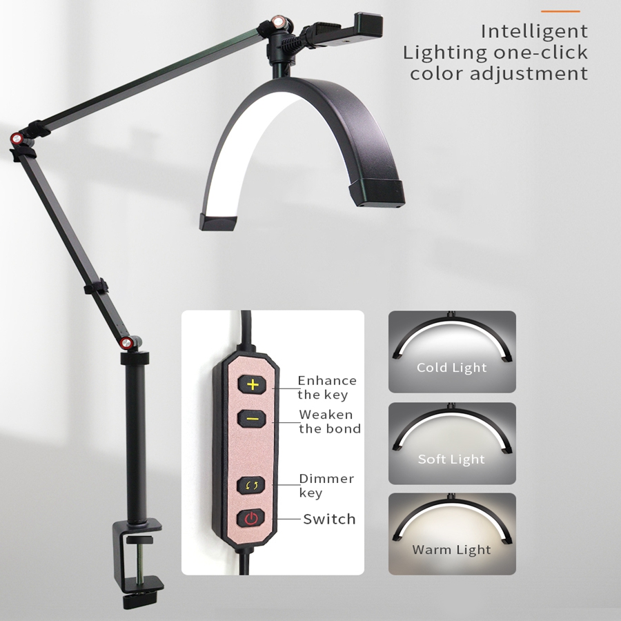 16 " halv led-månelampa bågformad led-bordslampa med fastspänning för nagelbelysning för skönhetssalong, fransar, ögonbryn, naglar