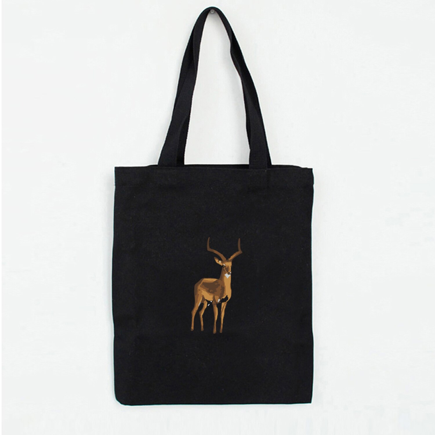 Herten Print Schilderen Boodschappentassen Canvas Opbergzakken Vrouwen Handtas Herbruikbare Vouwen Kruidenier Eco Tassen Literaire: B140BLACK