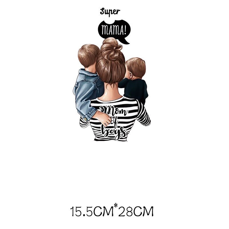 mom of boys stripes heat-sensitive patches thermo stickers on clothes iron on transfers for clothing flower applique custom pa