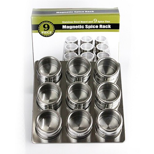 9 Magnetische Spice Blikken Met Plaat Opslag Kruidenrek Set Van 9 Clear Top Deksel En Ziften En Giet Shaker gemaakt Met Rvs: Default Title