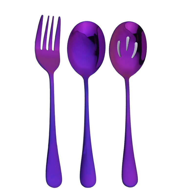 Western Stainless Steel Serving Spoon Restaurant Public Cutlery Soup Ladle Colander Fork Shovel Rainbow Distributing Spoons: Purple
