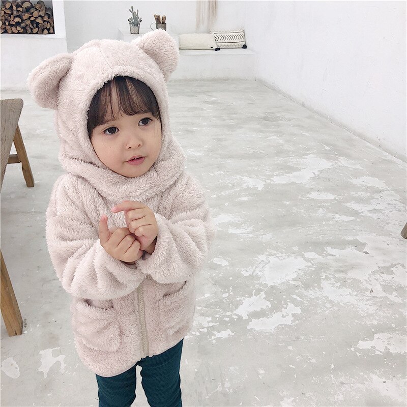 Kinderkleding in koreaanse stijl, kinderjasje, wollen trui + aparte mutsset: Abrikoos 80 cm