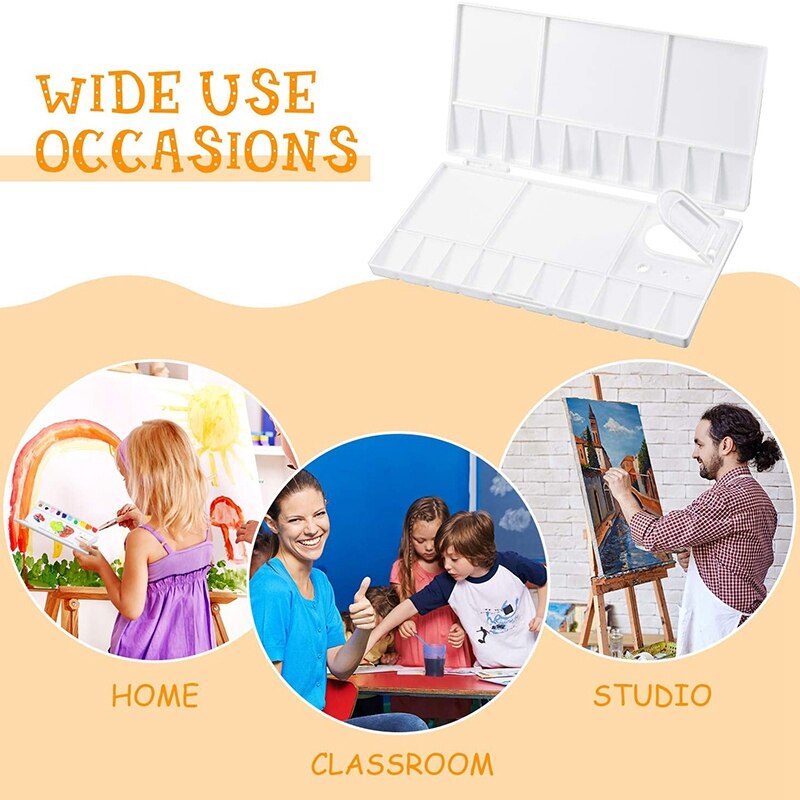 2Pcs Folding Paint Palette Plastic Palette Box Art Watercolor Palette with Thumbhole for Paint Pigment Tool (8 x 4 Inch)