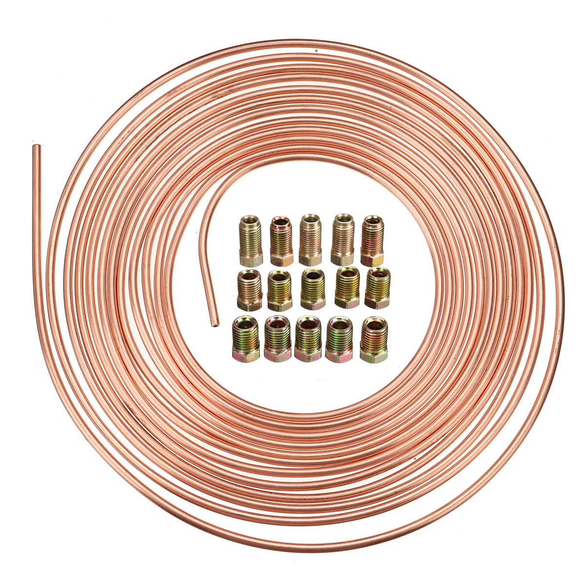 25ft 7.62m rullrörsspole  of 3/16 ''od koppar nickel/zink bromsslangledning rör rör rostbeständig m / 15/16x hanmuttrar: Koppar med 15x muttrar