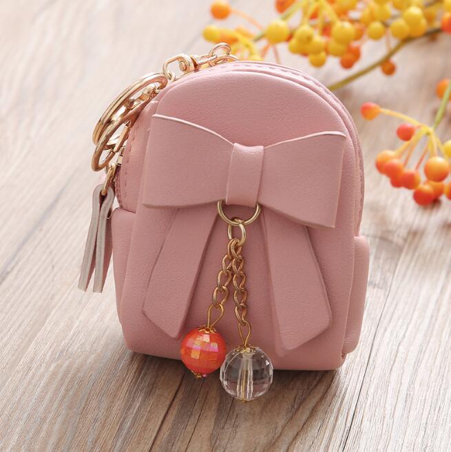 Ladies key bag small school bag bow pendant zipper coin purse mini purse