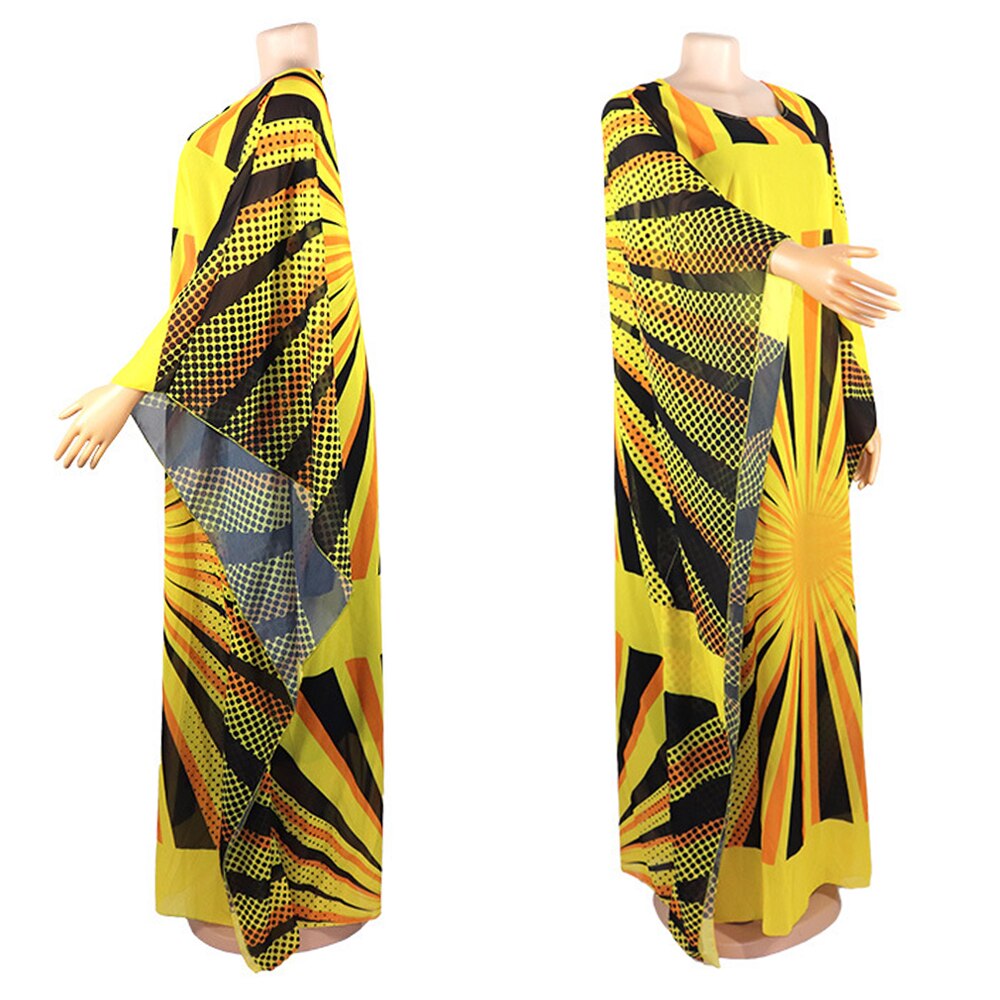neue Gelb Großen Sommer Chiffon Kleid Afrikanische Frauen dashiki Punkt Plus Größe Vestidos 2 einstellen Kleid Africaine Femme kleidung