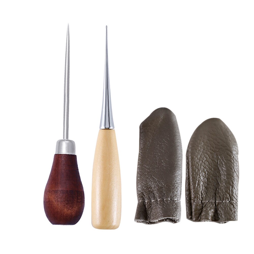 Wooden Handle Awls DIY Punching Leather Tent Sewing Awl Pin Punch Hole Shoes Repair Tool Hand Stitcher Leather Craft Needles: T