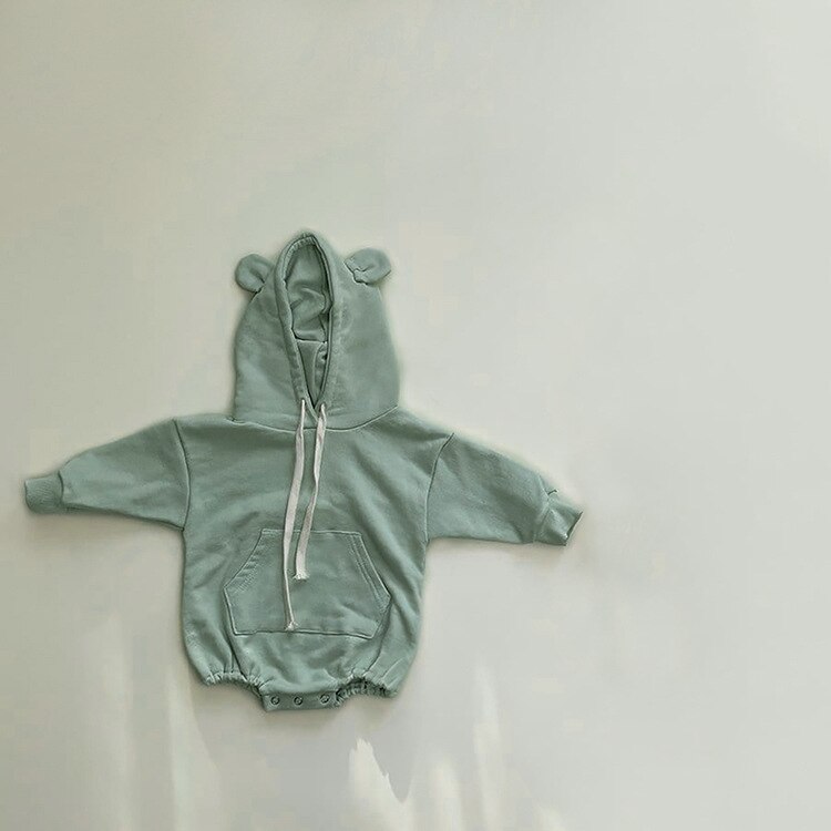 8222 Baby Kleding Hooded Jongens Bodysuit Herfst Pure Kleur Beer Oor Hooded Meisjes Bodysuit 0-2T Baby een Stuk Kleding Onesie: green / 66cm
