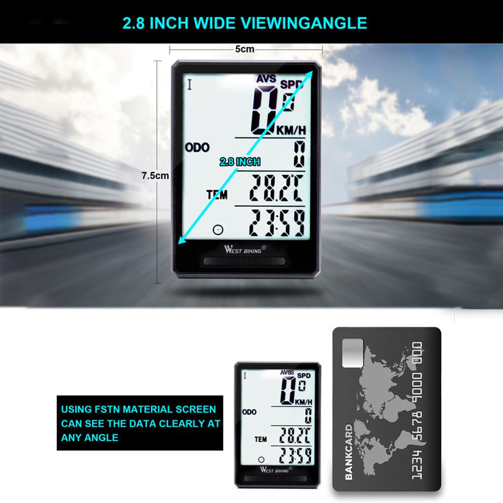 Bicycle Wireless Speedometer and Odometer IPX6 Waterproof Multi Function Cycle Bike Computer with LCD Backlight Display