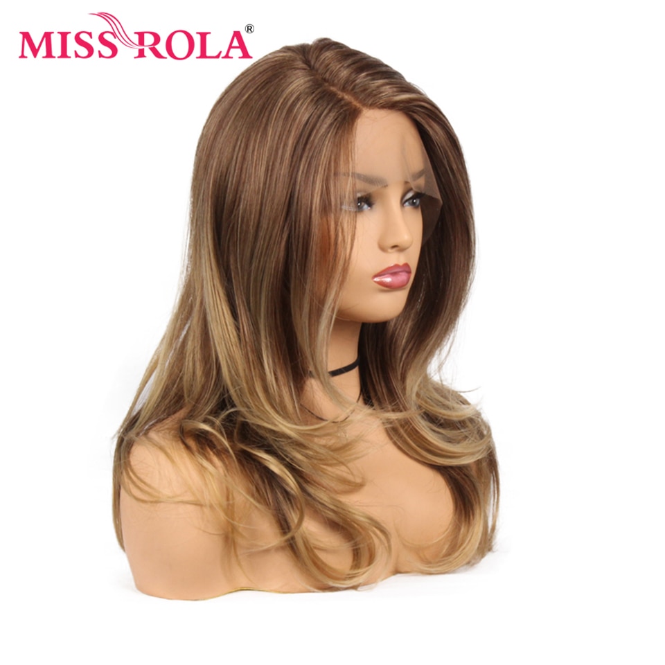 Miss Rola Lange Golvend Ombre Bruin Synthetische Lace Front Pruik Voor Zwarte Vrouwen Pruik 150% Dichtheid 22 Inch Hittebestendige fiber