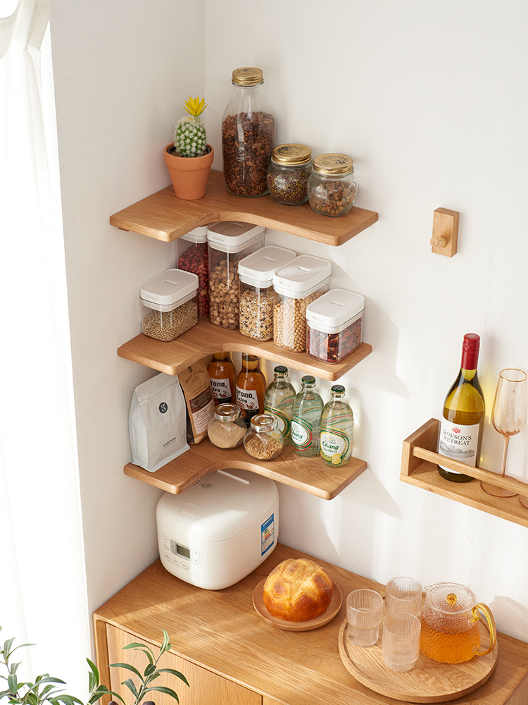 Corner Shelf Wall Mounted Solid Wood Oak Corner Shelves, Floating Shelf for Living Room, Bathroom, Kitchen Corner Organizer Rack