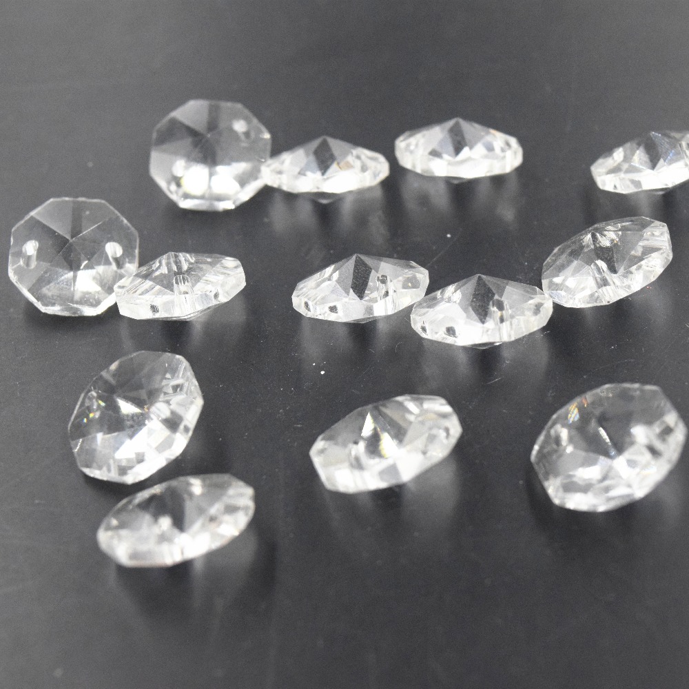 50 stk. 14mm krystalglas ottekantede perler til lysekroner, krystalgardin tilbehør, lampe solcatcher hængende vedhæng