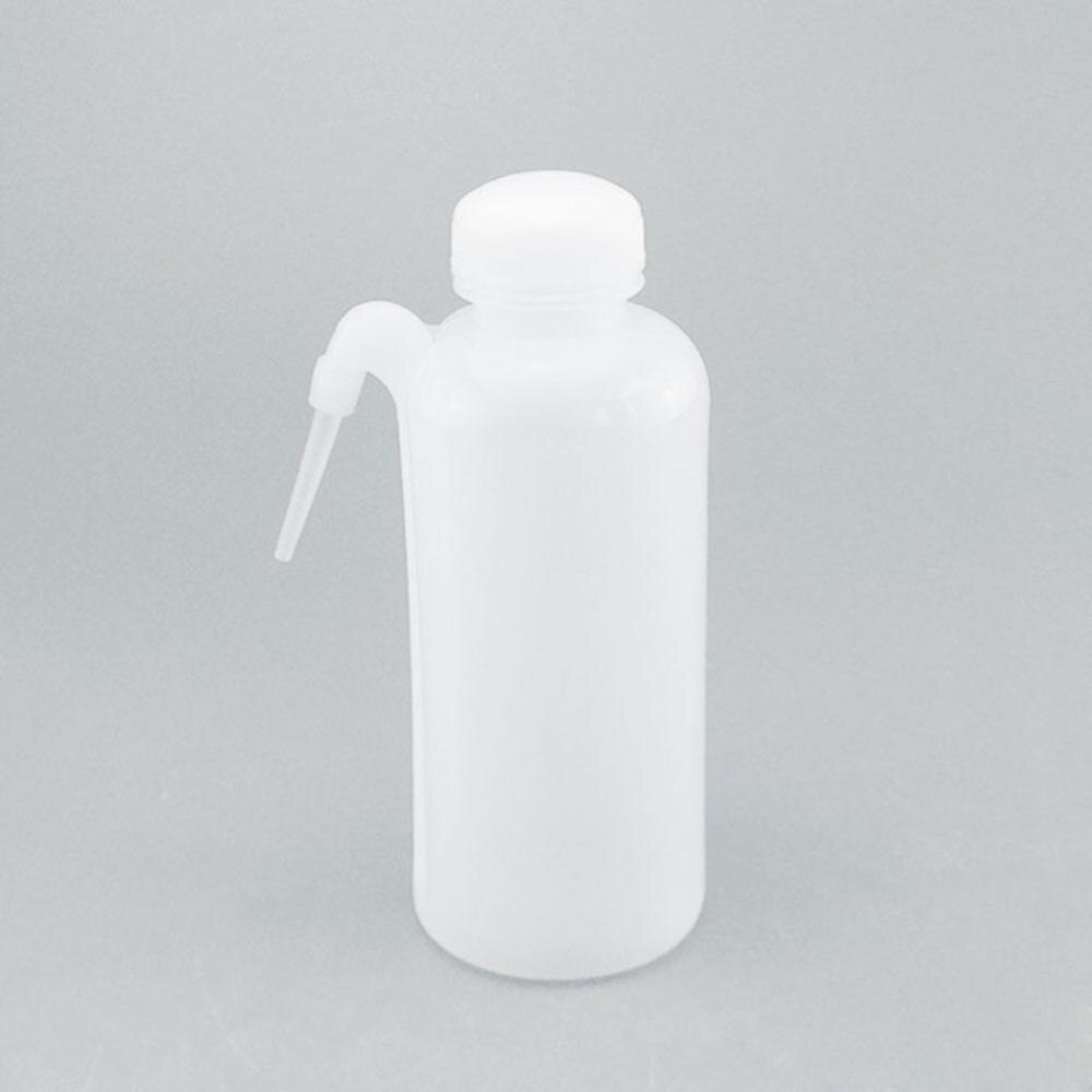 Suministros de laboratorio botella de lavado de plástico económico botella de limpieza de codo blanco específico
