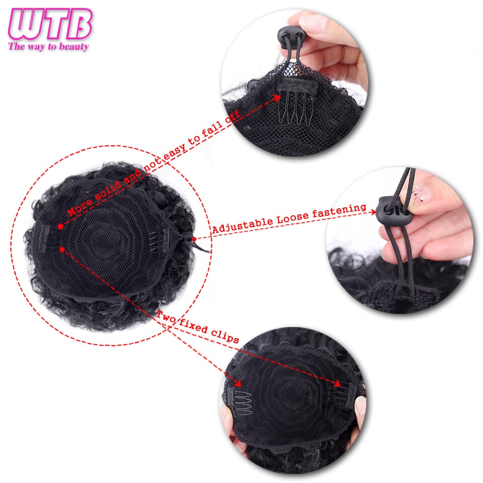 WTB Afro Puff Ponytail Elastic Drawstring Chignon Hairpieces for Women Short Kinky Curly Synthetic Updo Clip in Hair Extensions