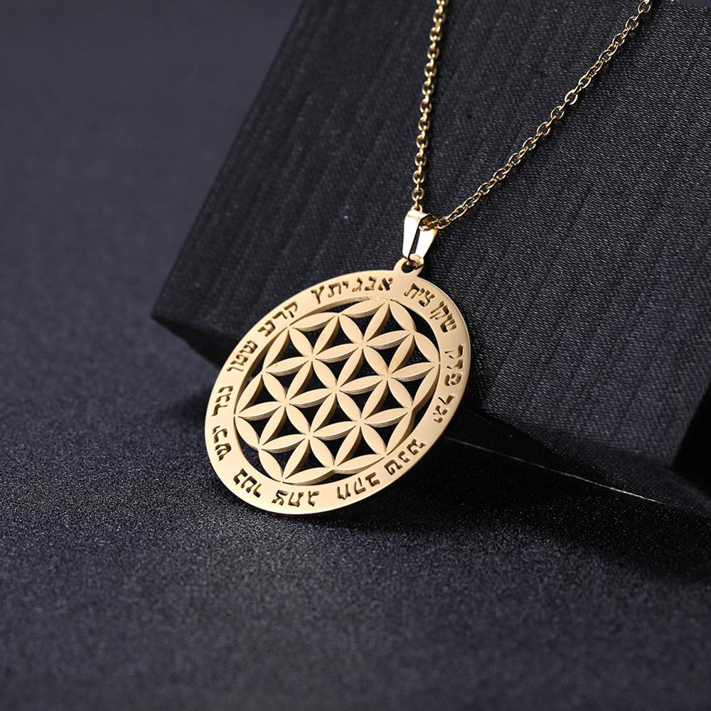 Skyrim Blume des Lebens Runde Anhänger Halskette Edelstahl Goldene Mandala Choker Kette Halsketten Schmuck für Frauen Mädchen