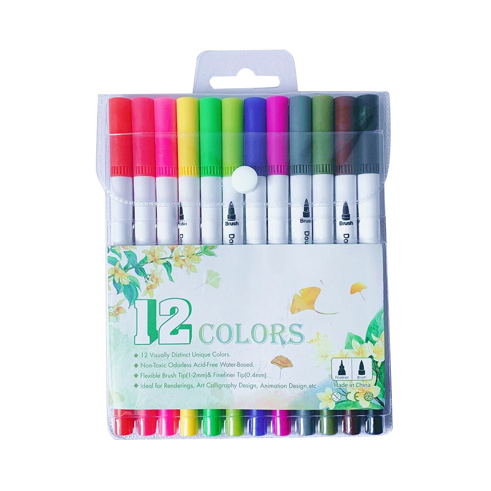 Colouring Pen Set Double Ended Felt Tip Pens Art Colourful Water Fineline Watercolor Art Pen Painting Graffiti Pen: 12PCS