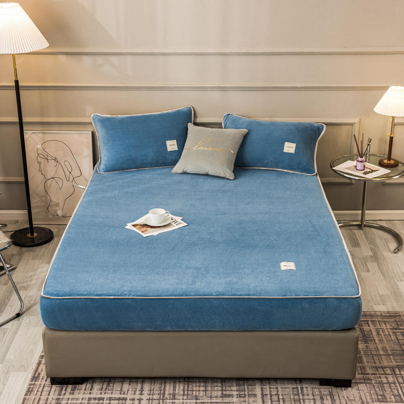 Effen Kleur Matrashoes Melk Fluwelen Crystal Fluwelen Warme Hoeslaken Comfortabel Ademend Eenvoudige King Queen Bed Cover: Blauw / EU Single 90x200