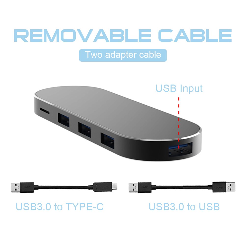 Usb-c para adaptador usb 7-em-1 tipo-c hub usb3.0 adaptador com 3 usb3.0, leitor de cartão sd/tf/cf, para macbook e mais