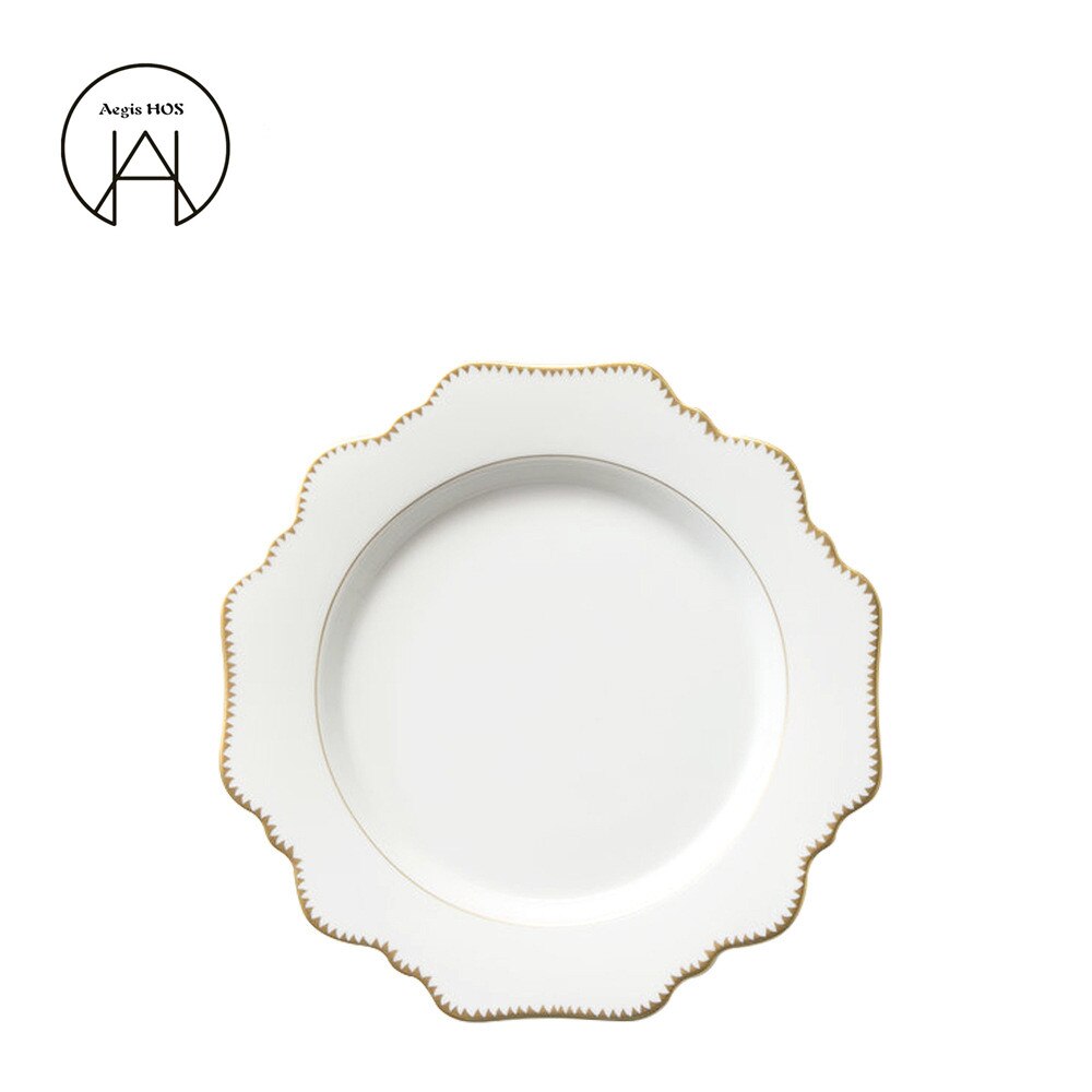product-light luxury 4 piece set hotel wedding tableware set Dinner plates white 24K Phnom Penh flower-shaped Ceramic Plate: 8.5 inch plate