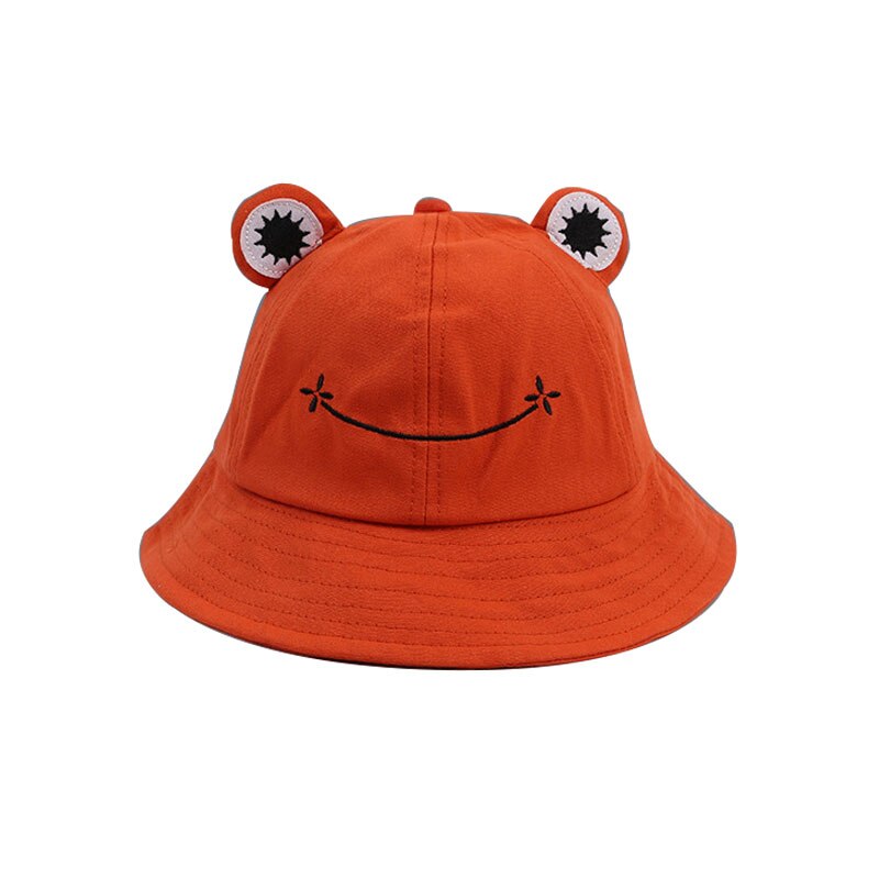 Sombrero de cubo de letras de rana para mujer, gorra de pescador, protector solar, para verano: Orange 56 58cm