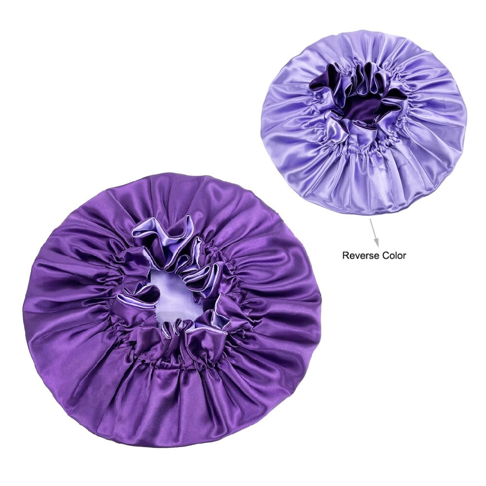 Effen Kleur Omkeerbaar Zijdeachtig Satijn Motorkap Dubbele Laag Slaap Night Cap Head Cover Motorkap Hoed Voor Voor Krullend Veerkrachtig Hair zwart