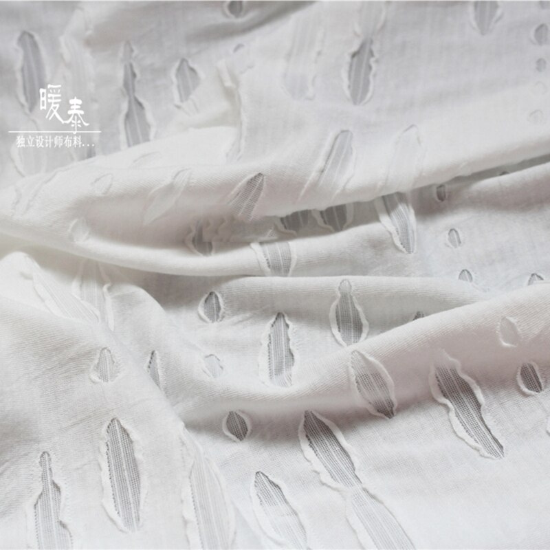 Ragged Cotton Fabric knitted Stretch White Tattered Holes Cloth DIY Coat Broken jeans Pants Fabric