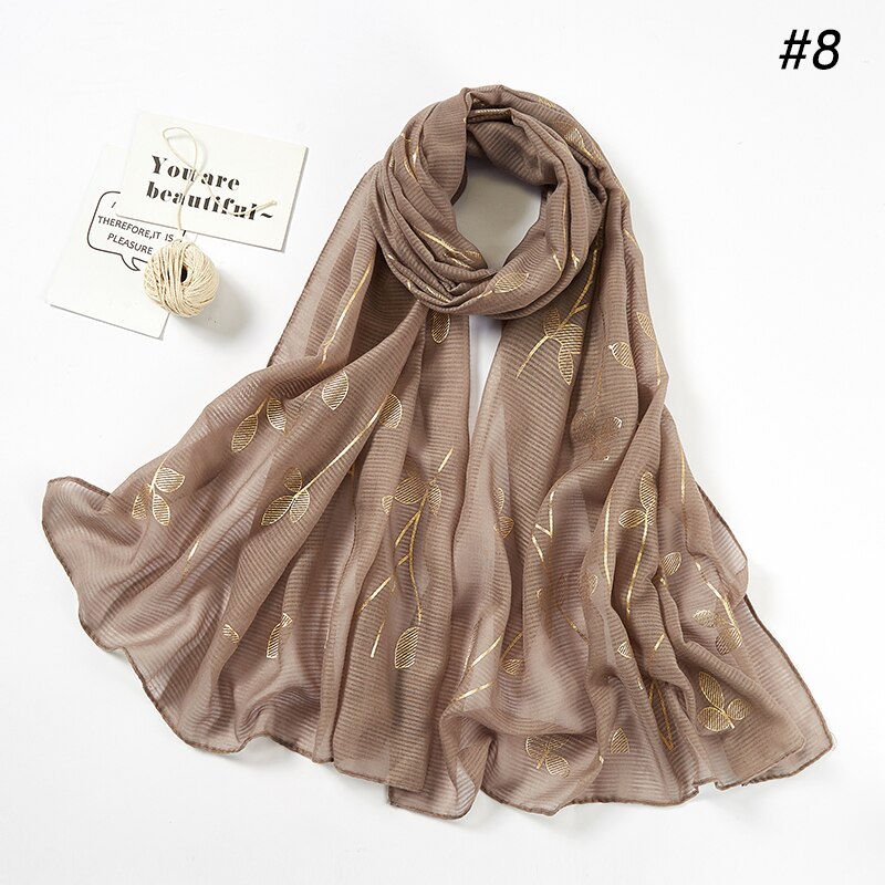 Heißer stanzen Gold Blatt aufbringen Hijab Schal Beliebte funkeln Blumen- Muslimischen Stirnband Kopf Wickeln Frauen Islamischen Schleier Turban Lange Schal: 8 grau khaki