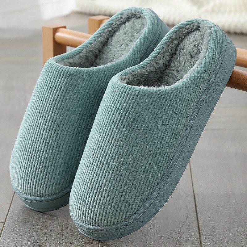 Mannen Slippers Gestreepte Corduroy Unisex Indoor Schoenen Herfst Winter Warm Vrouwen Slippers Memory Foam Huishoudelijke Non Slip Schoenen: Army Green / 40-41