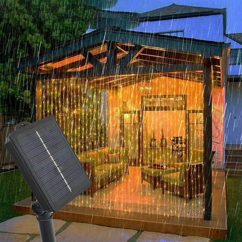 LED Solar Curtain String Lights Copper Wire Outdoor Lamp Solar Fairy Lights Garland for Garden Party Patio Terrace Camping Decor