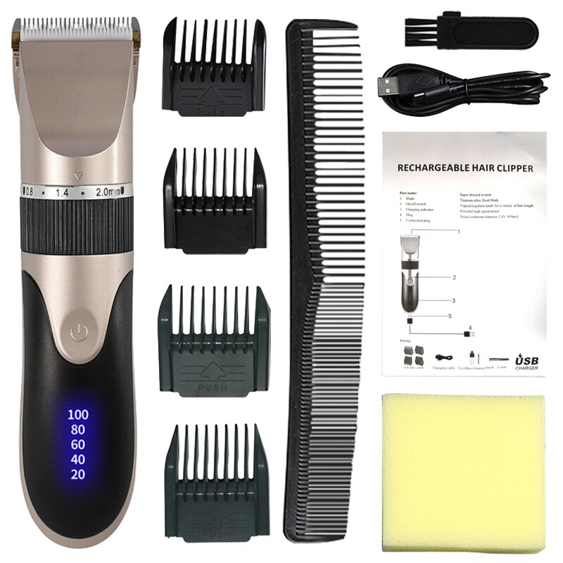 Professionele Tondeuse Mannen Kapper Baard Trimmer Oplaadbare Keramische Mes Haar Snijmachine Volwassen Kid Kapsel Low Noise