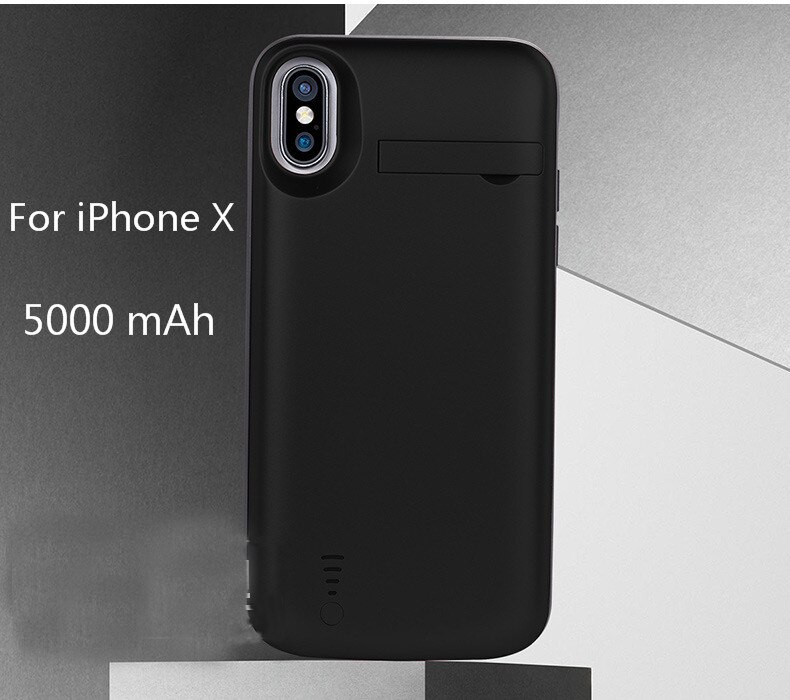 shockproof Battery Case For iPhone Xs Max Backup Power Bank Charging Cases For iPhone XR X XS Battery Charger Case Stand Cover: iX-Black
