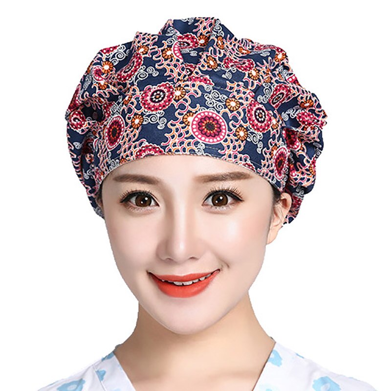 Scrubs Caps Verstelbare Head Cover Bouffant Hoeden Sombrero Mujer Cartoon Bloem Gedrukt Katoen Caps Wasbare Werkkleding Hoeden: 4
