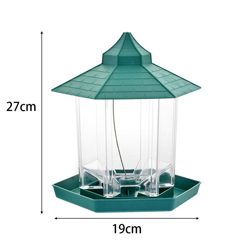 Green Bird Feeder Plastic Hanging Bird Food Container Outdoor Waterproof Bird Feeder Pet Drinking Fountain Dispenser