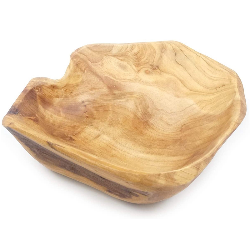 Cuenco de madera tallado a mano para fruta y ensalada, tazón para sala de estar, tazón de madera auténtica para dulces: Blanco