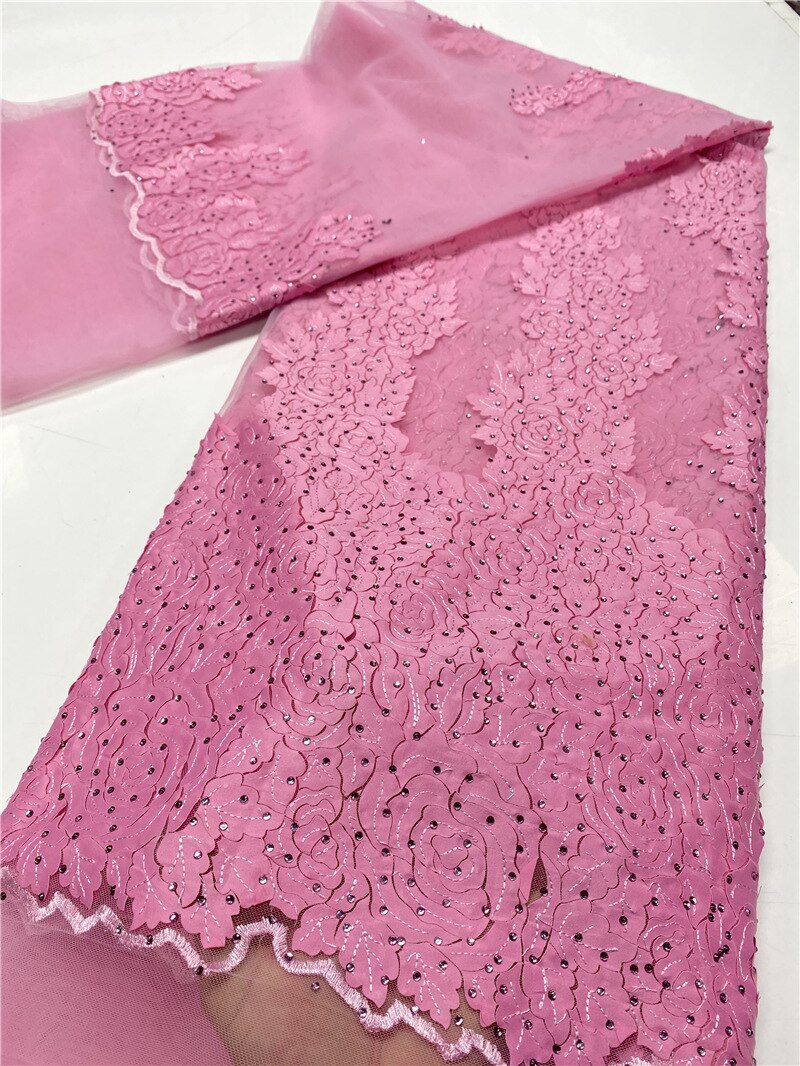 French African Lace Fabric With Stones Embroidered Nigerian Lace Fabrics For Wowen Wedding Sewing YA3620B-6: Picture 6