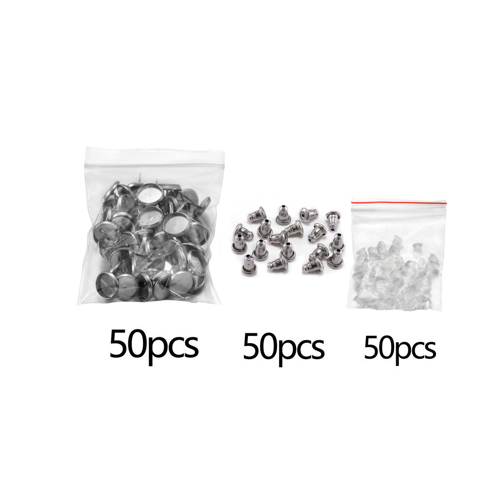 150 Stks/partij 8-25Mm Rvs Blank Cabochons Earring Studs Met Oordopjes Siliconen Oordopje Ear Terug Voor Diy sieraden Maken