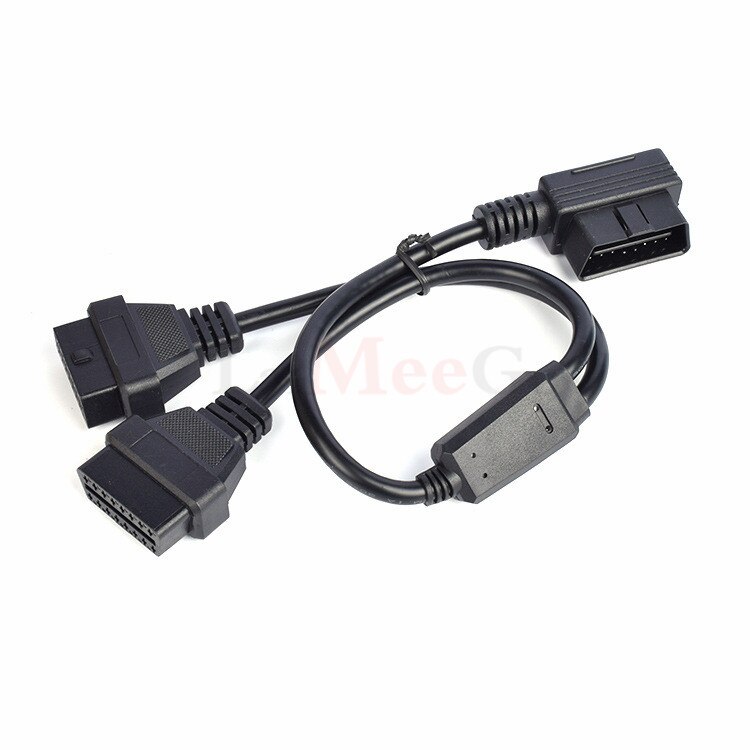 Portable 16-pin Cable For OBD Interface Car Models L Shape OBD2 Extension Cord One-divided-Two Connection Adapter