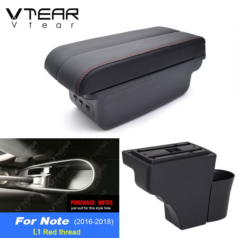 Vtear Voor Nissan Note Accessoires Armsteun Lederen Arm Rest Usb Opbergdoos Decoratie Middenconsole Interieur Parts Auto: E Red