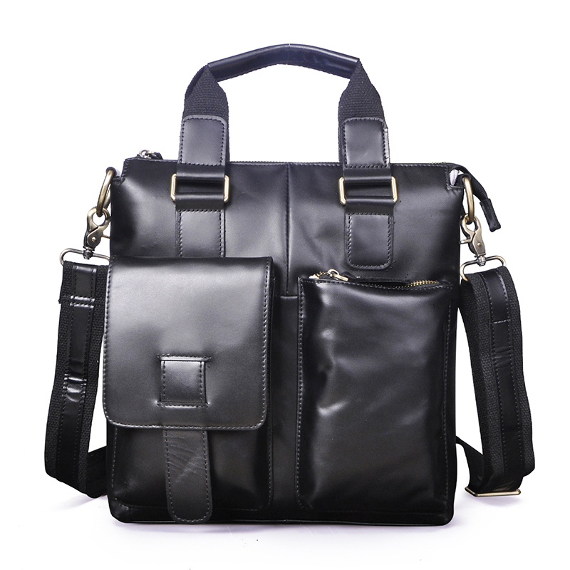 Men Original Leather Retro Business Briefcase Casual 12&quot; Laptop Travel Bag Tote Attache Messenger Bag Portfolio B259: black 2