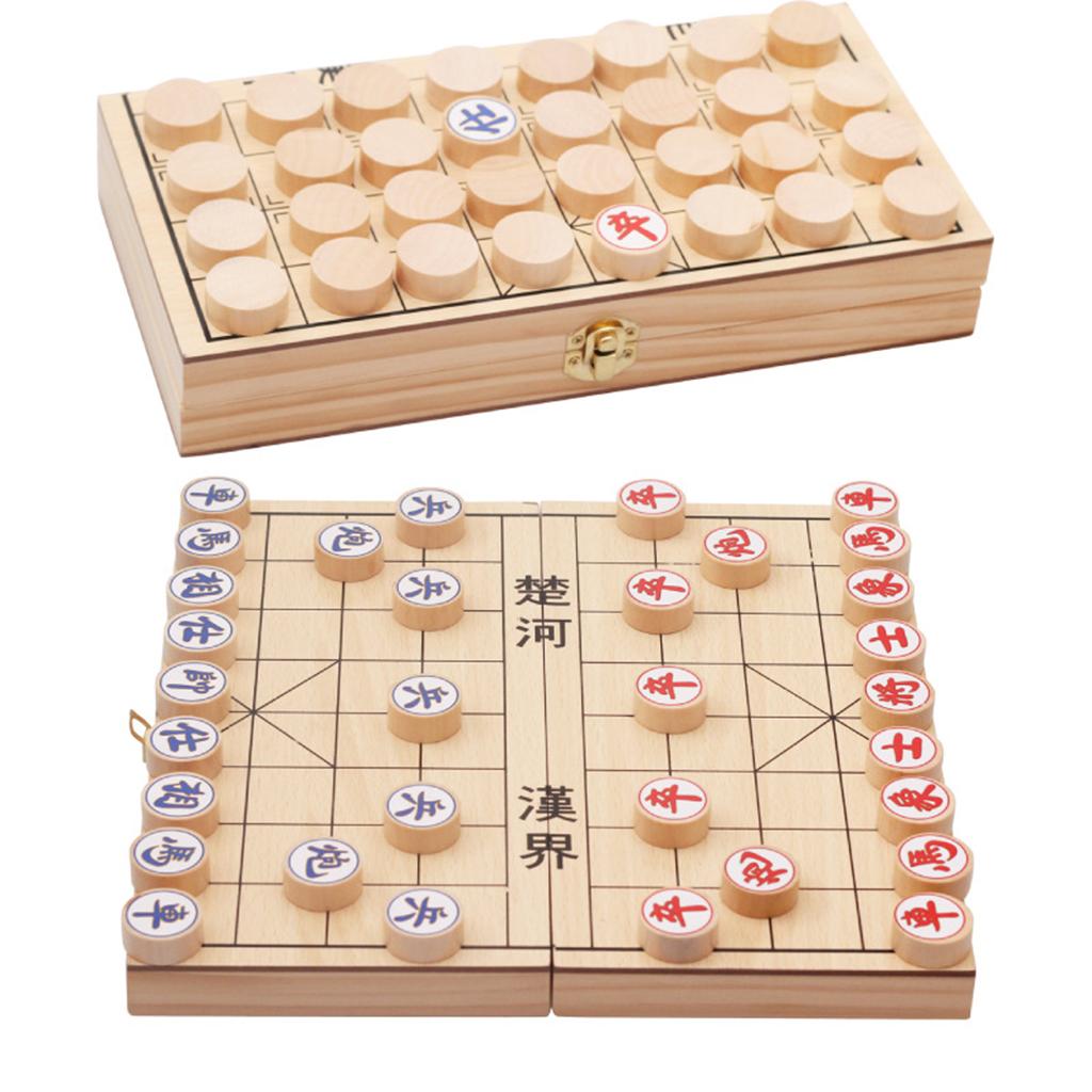 Foldable Wooden Chinese Chess Board Games Tabletop Portable Puzzle Chinese Xiangqi Chess Set For Student Adult