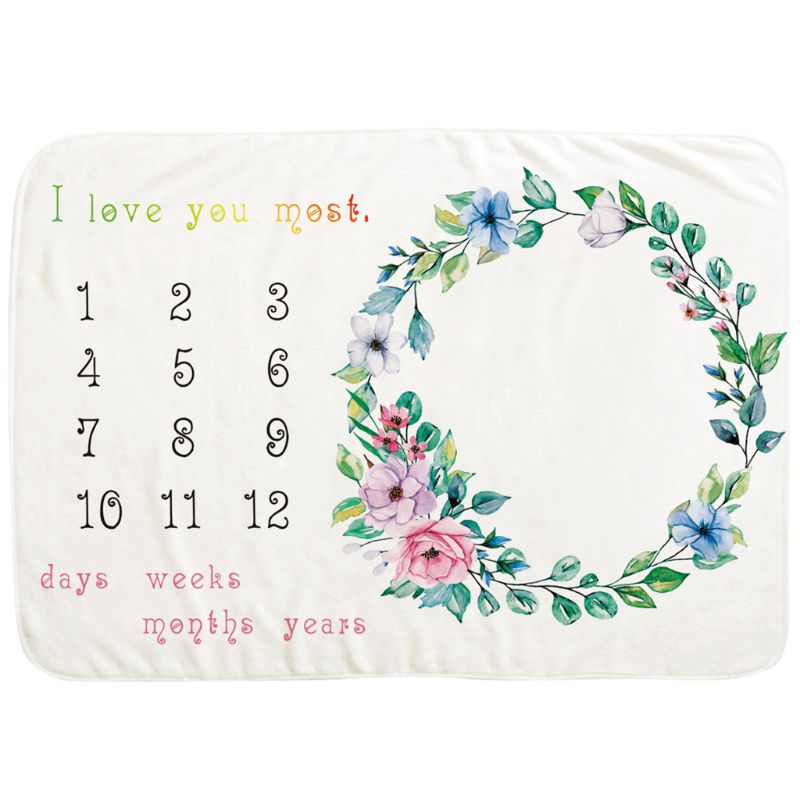 KLV 1PC Infant Baby Photo Flannel Blanket Monthly Record Growth Milestone Photography Prop Wreath Printed Newborn Boys Girls: 8