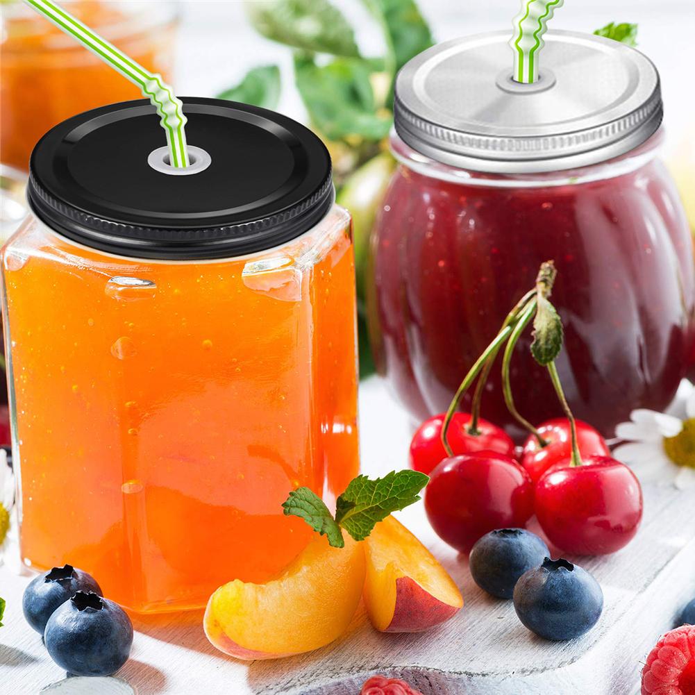 10pcs 70mm Stainless Steel Mason Jar Lids With Straw Holes Drinking Jar Lids Drink Bottle Caps For Birthday Party Wedding Favors