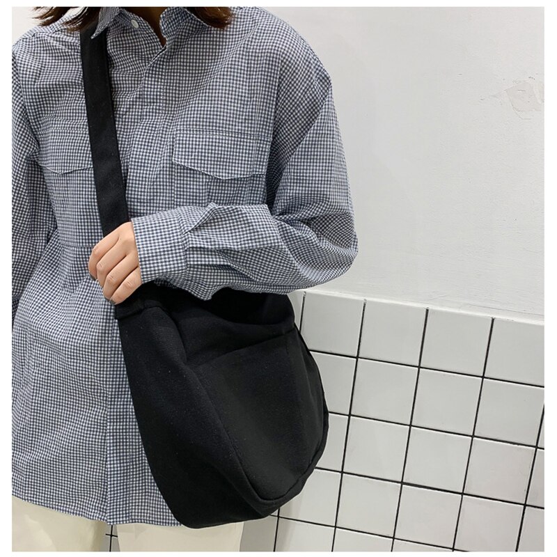 Sacs à bandoulière en toile pour femmes, sacoche coréenne en tissu de coton, grande capacité, pour l'école, 2022